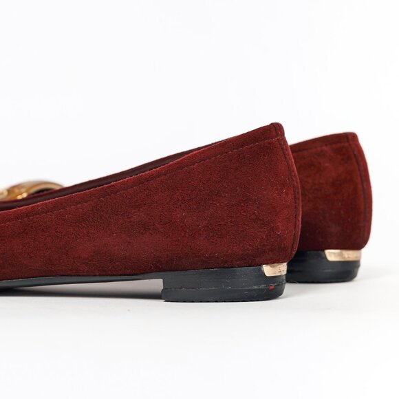 Burberry Leygreen Mahogany Red Suede Trench Buckle Ballerina Flats - Picture 9 of 13